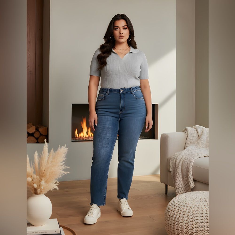 NWT Good American Plus Size Blue Jeans Shark Bite Hem - Size 24